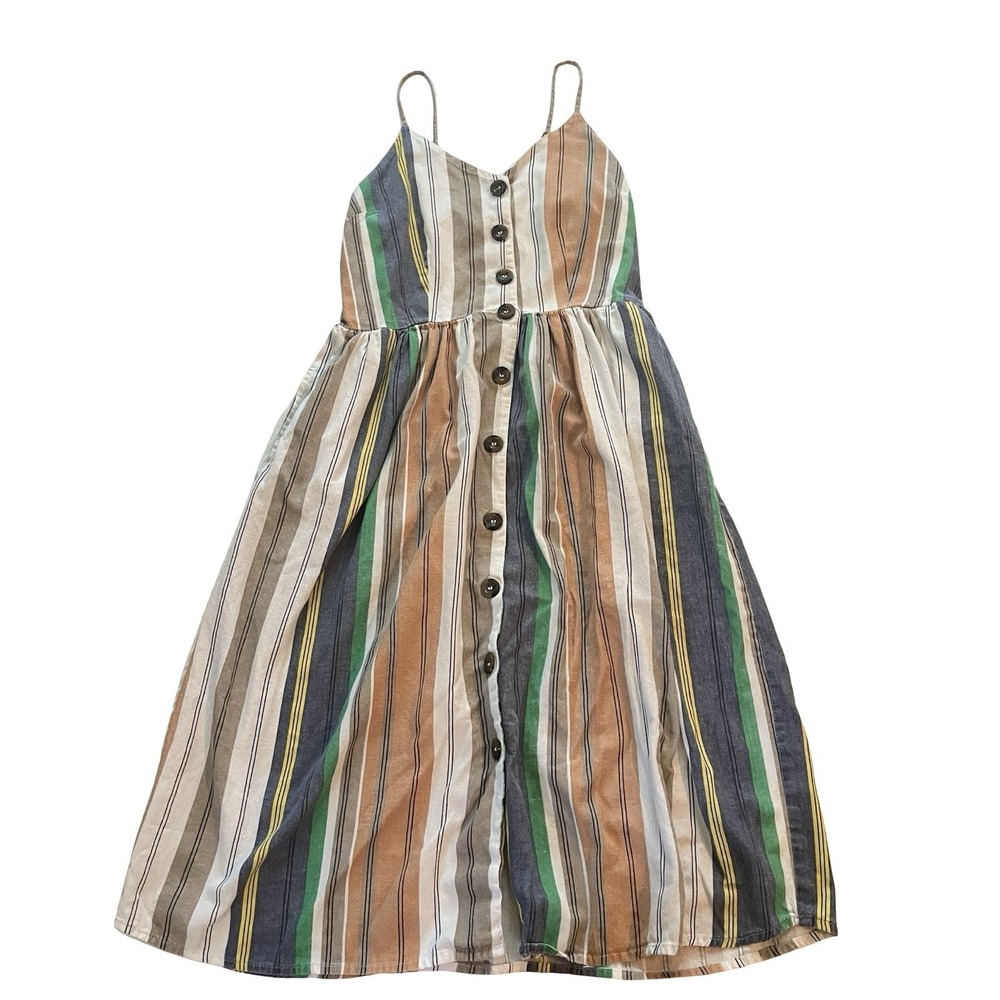 Japna Women's Size M/L‎ Sundress Spaghetti Strap Stripe Button Front Orange Blue